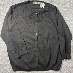 George‎ Women Black Button Up Granny Sweater Comfy Grandmacore